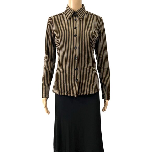 Fendi Vintage Pequin Fitted Button Blouse - Picture 1 of 8